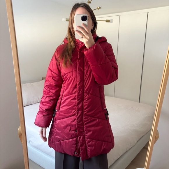 Kanuk Vintage Puffer Winter Coat Mid Long Red Size 2 or M Warm Hooded - Picture 1 of 12